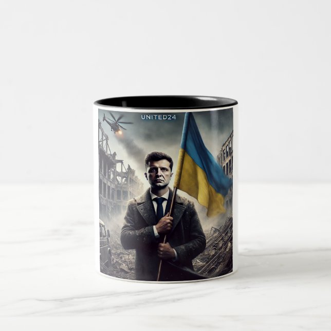 Zelenskyy Ukraine Flag Two-Tone Mug (Center)