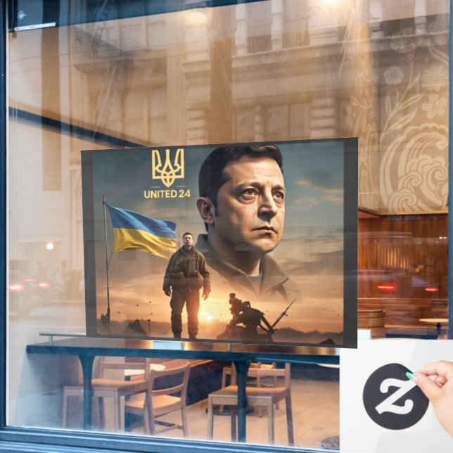 Zelenskyy Ukrainian President Window Cling Decal (Cafe Window)