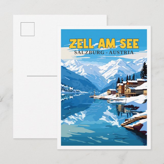 Zell Am See Austria vintage travel illustration Postcard (Front/Back)