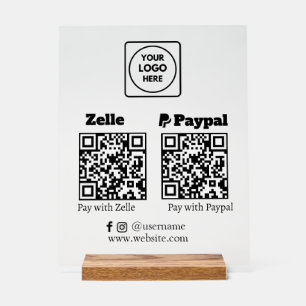 Zelle PayPal QR Code Scan to Pay Business Logo Acrylic Sign