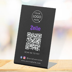 Zelle QR Code Payment   Black Scan to Pay Business Pedestal Sign