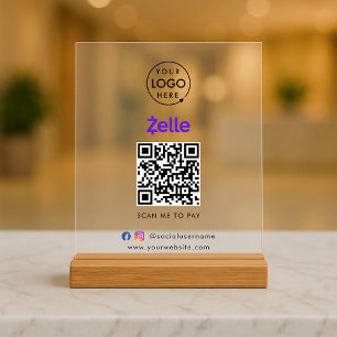 Zelle QR Code Payment Scan to Pay Business Logo Acrylic Sign