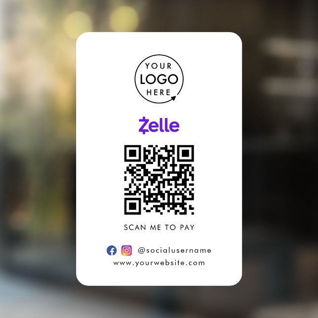 Zelle QR Code Payment | Scan to Pay Business Logo Window Cling (Creator Uploaded)