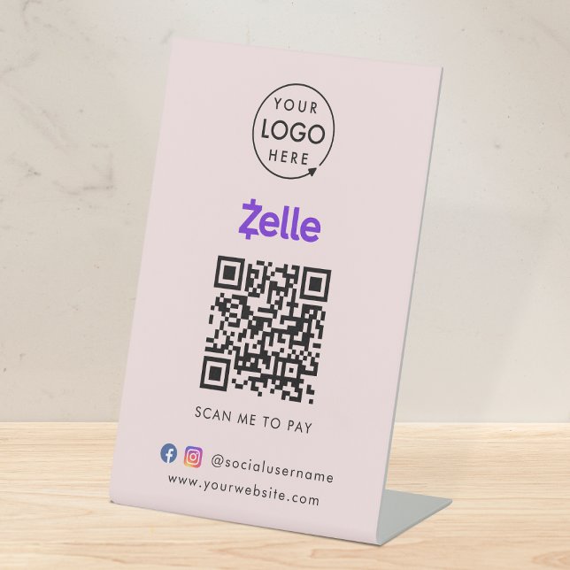 Zelle QR Code Payment | Scan to Pay Business Pink Pedestal Sign (Creator Uploaded)