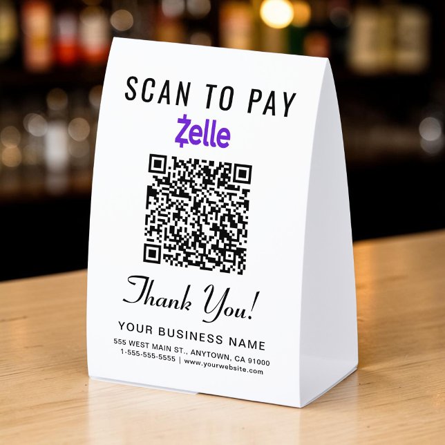 Zelle QR Code Scan To Pay (Zelle QR Code Scan To Pay Paper Table Tent)