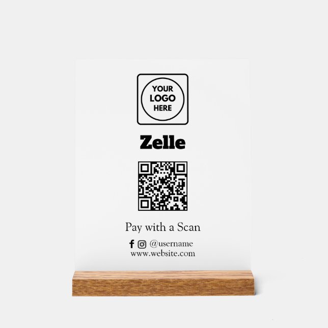 Zelle QR Code | Scan-to-Pay Custom Business Logo Acrylic Sign (Front)