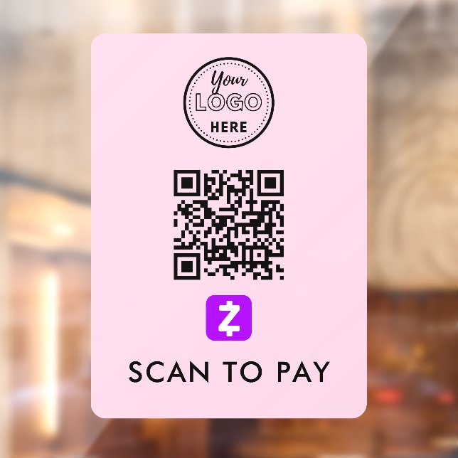 Zelle QR Code Scan to Pay Modern Logo Pink Window Cling (Sheet 2)