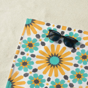 Zellige Radiance: Colorful Andalusian Geometry Beach Towel