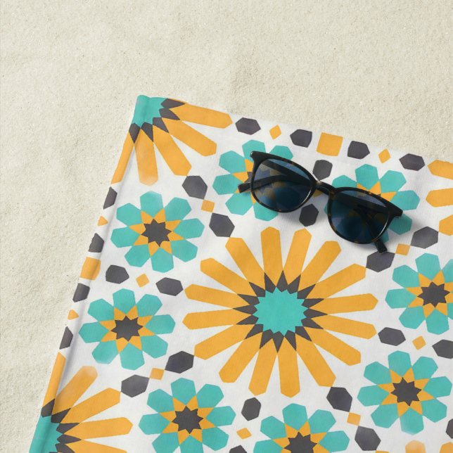 Zellige Radiance: Colourful Andalusian Geometry Beach Towel (In Situ)