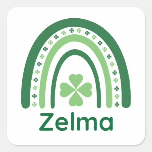 Zelma Name Clover Boho Rainbow Square Sticker