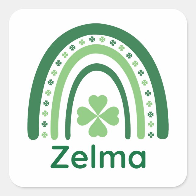 Zelma Name Clover Boho Rainbow Square Sticker (Front)