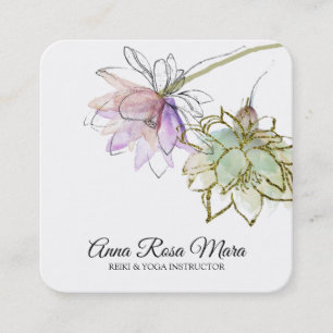 *~* Zen AP32  Pink Lotus Yoga  Flower Logo QR Square Business Card