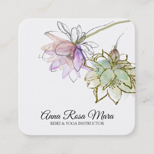 *~* Zen AP32  Pink Lotus Yoga  Flower Logo QR Square Business Card (Front)