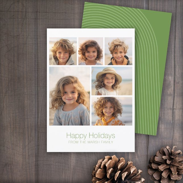 Zen Arch Green White - 6 Photo - Happy Holiday Card (Zen Arch Design - Minimal Holiday Card - 6 Photos)