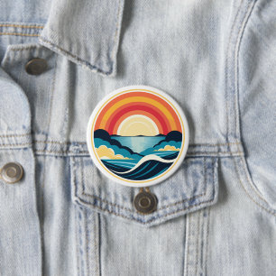 Zen Art Deco Sunset over Water 7.5 Cm Round Badge