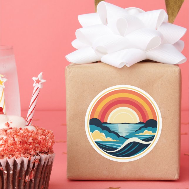 Zen Art Deco Sunset over Water Classic Round Sticker (Party)