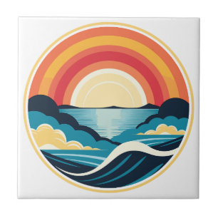 Zen Art Deco Sunset over Water Tile