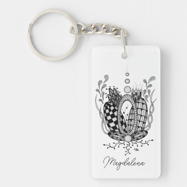 Zen Art: Floral Design, Oval - Key Ring (Front)