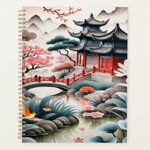 Zen Asian Landscape Pagoda Scenic Art Spiral  Planner