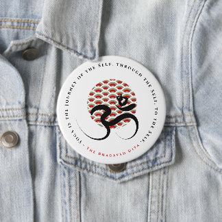 Zen Asian Red Sun Yoga Modern Calligraphy Om Aum 10 Cm Round Badge