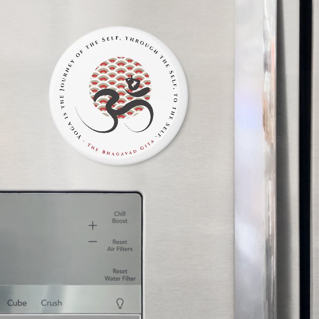 Zen Asian Red Sun Yoga Modern Calligraphy Om Aum Magnet (In Situ (Fridge))