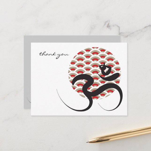 Zen Asian Red Sun Yoga Modern Calligraphy Om Aum Postcard (Front/Back In Situ)
