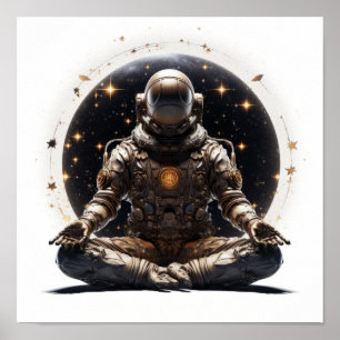 Zen Astronaut Poster - Buddha Meditating in Space