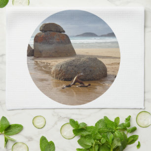 Zen Balanced Rocks on Australia Beach Tea Towel