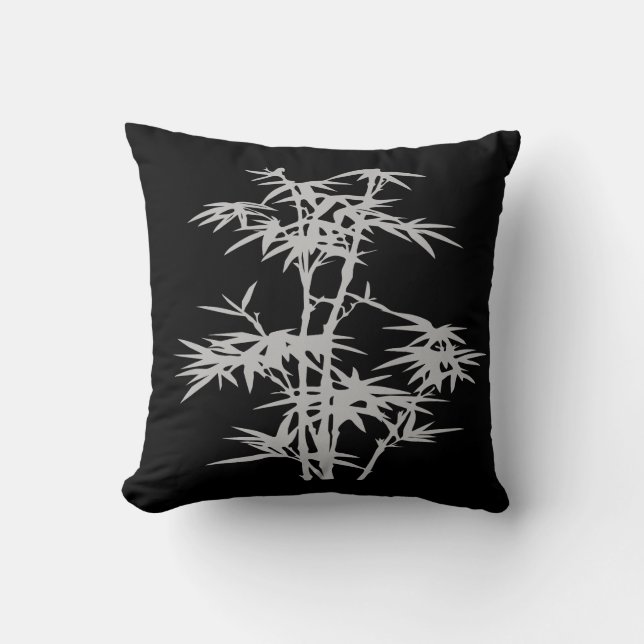 Zen bamboo Asian style on black Cushion (Front)