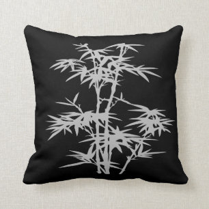 Zen bamboo Asian style on black Cushion