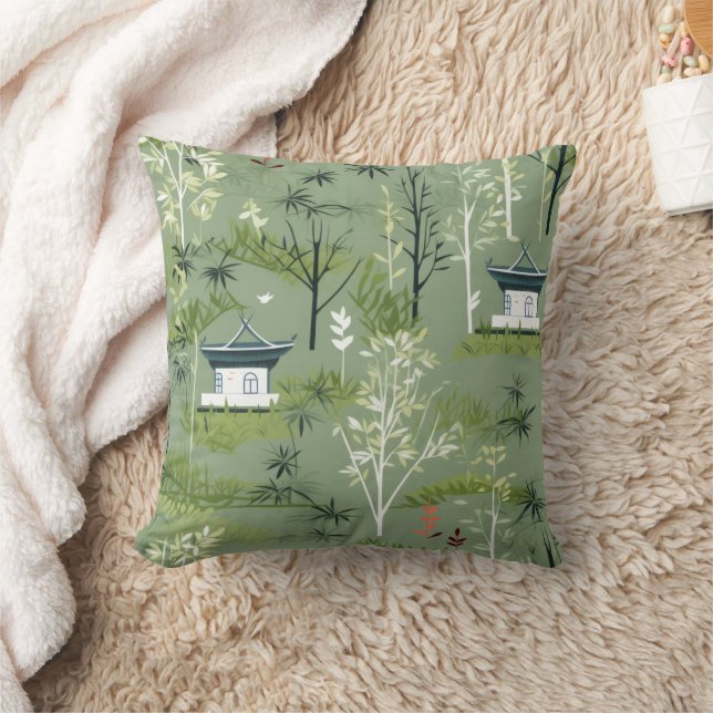 Zen Bamboo Forest Botanical Pattern (2) Cushion (Blanket)