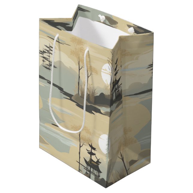 Zen Bamboo Forest Botanical Pattern (4) Medium Gift Bag (Front Angled)