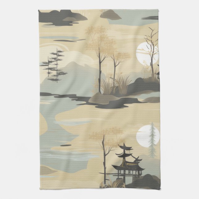 Zen Bamboo Forest Botanical Pattern (4) Tea Towel (Vertical)