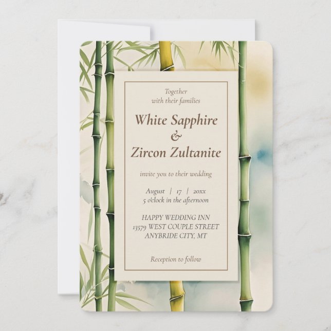 Zen Bamboo Watercolor Wedding Invitation (Front)
