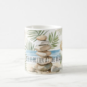 Zen Beach Rocks Tropical Shells Palm Leaves Coffee Mug