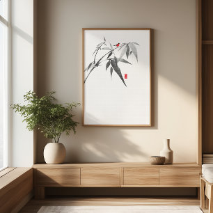 Zen Bird on Bamboo - Minimalist Ink Wall Art