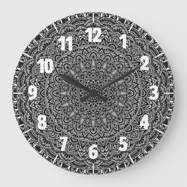 Zen Black and white Mandala Large Clock (Front)