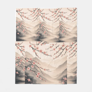 Zen Blossom Serenity: Ink Wash Harmony Description Fleece Blanket