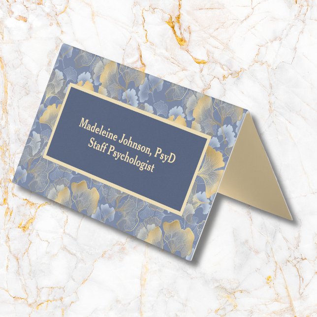 Zen Blue Gold Ginkgo Psychiatrist or Counsellor Business Card (Creator Uploaded)