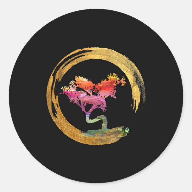 Zen Bonsai Tree Japanese Circle Enso Asian Art Classic Round Sticker (Front)