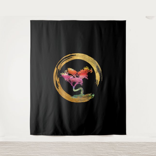 Zen Bonsai Tree Japanese Circle Enso Asian Art Tapestry (Front)