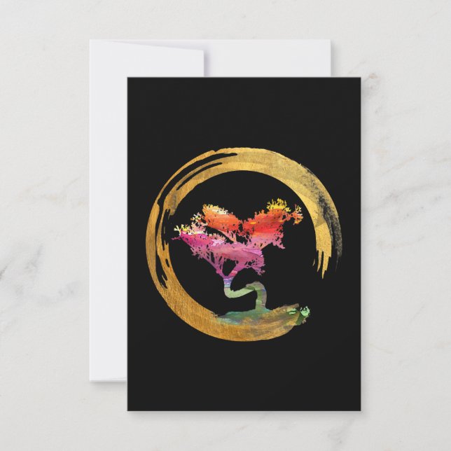 Zen Bonsai Tree Japanese Circle Enso Asian Art Thank You Card (Front)