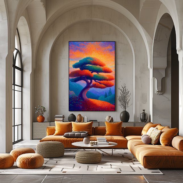 Zen Bonsai Tree Pointillism Landscape Art Poster (Creator Uploaded)
