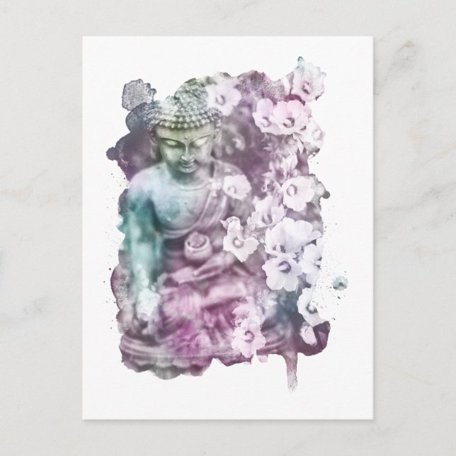 *~* Zen Buddha Abstract Meditate Floral Pastel Postcard (Front)