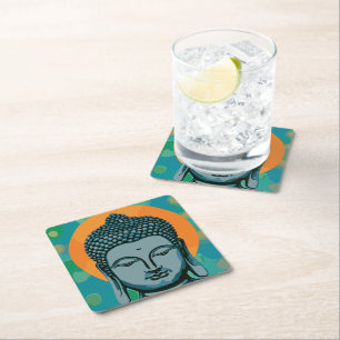 Zen Buddha Head Square Paper Coaster