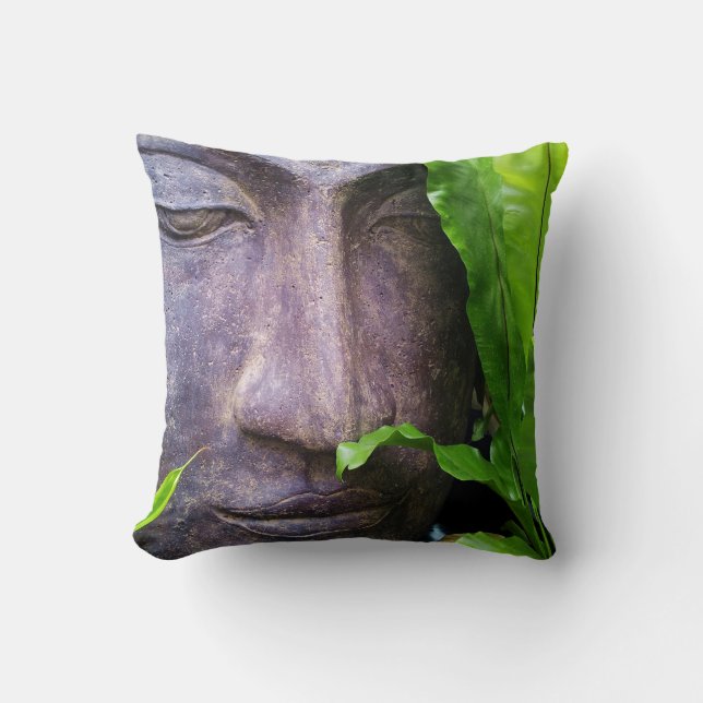 Zen Buddha Serenity Garden Green Leaves Cushion (Front)