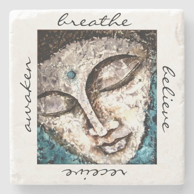 Zen Buddha Watercolor Art Stone Coaster (Front)