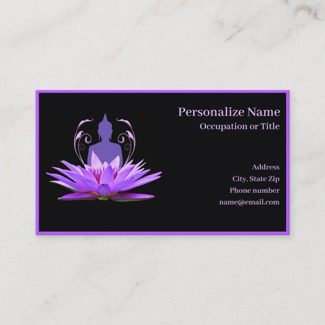 Zen Buddha Yoga Meditation Purple Lotus Flower Business Card (Front)