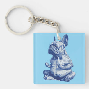 Zen Bulldog in Meditation Pose Art Key Ring