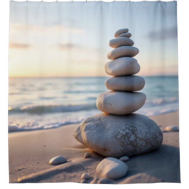 Zen Cairn Stone Shower Curtain (Front)